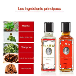 Huile Siang Pure Original avec menthe, menthol, camphre et cannelle, dans deux flacons traditionnels